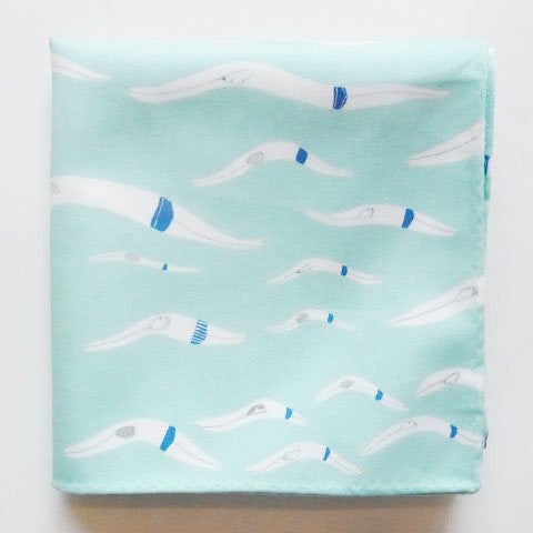 H Tokyo Printed Handkerchief - swimmers (green water)