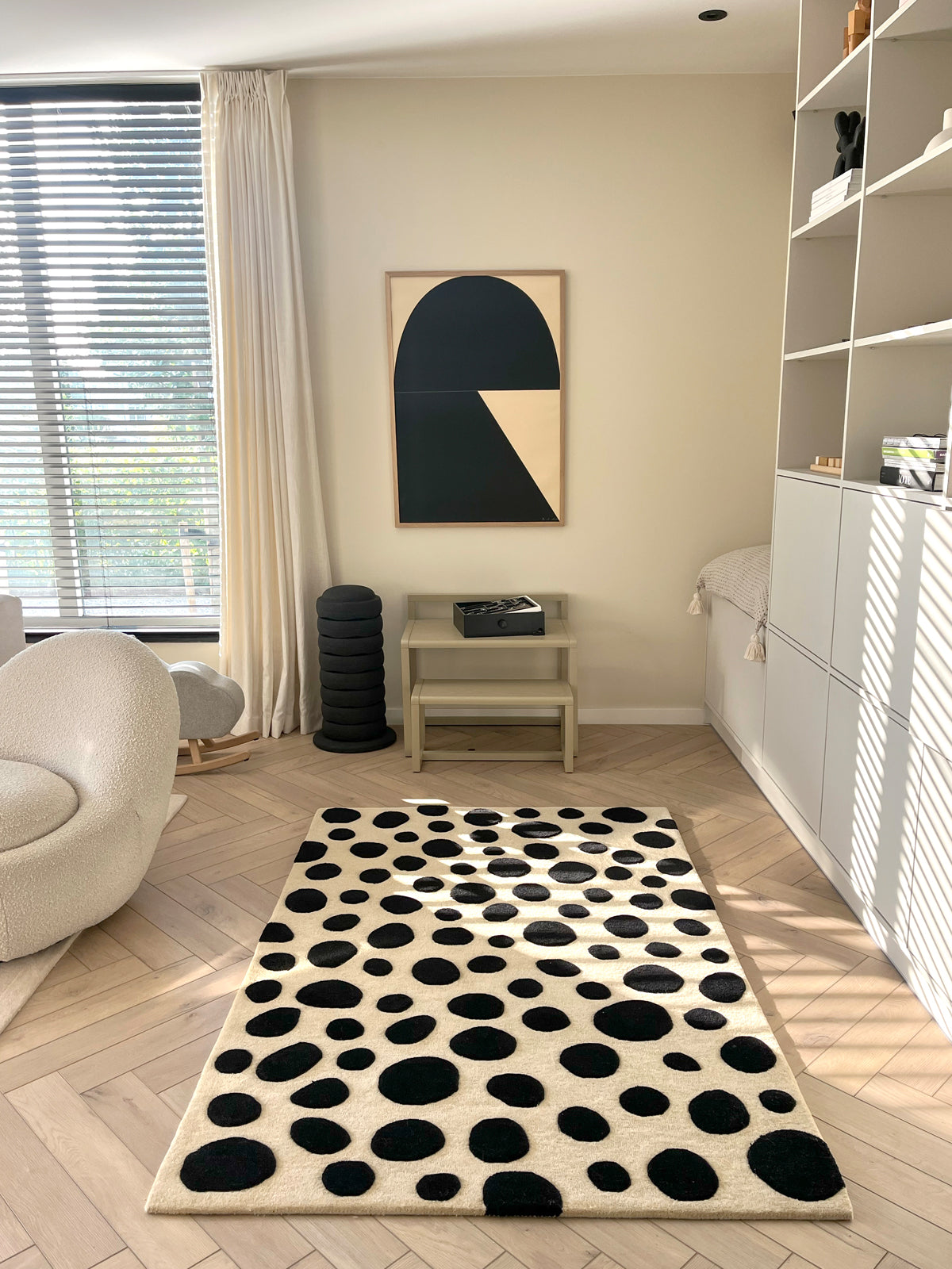 Rug CHEETAH Beige / Black Print Round Diam. 3.9ft