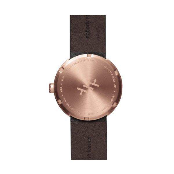 LEFF AMSTERDAM tube watch D38 – rose gold with brown leather strap 38mm