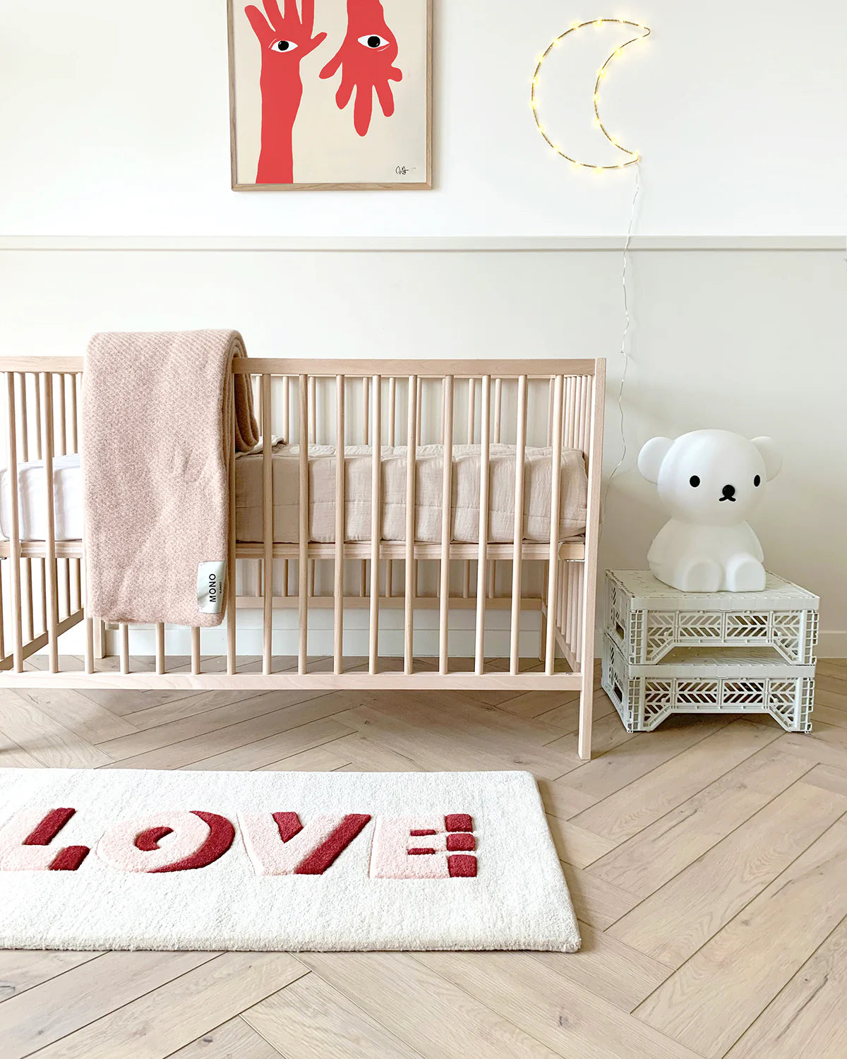 Rug LOVE Cream / Red Print 3.3 x 1.6 ft by Maison Deux