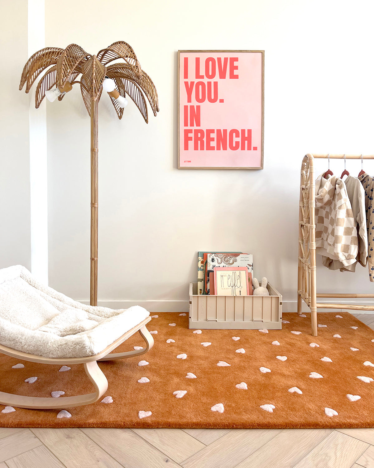 Rug HEARTS Brown / Pink Print 2.6 x 3.9ft