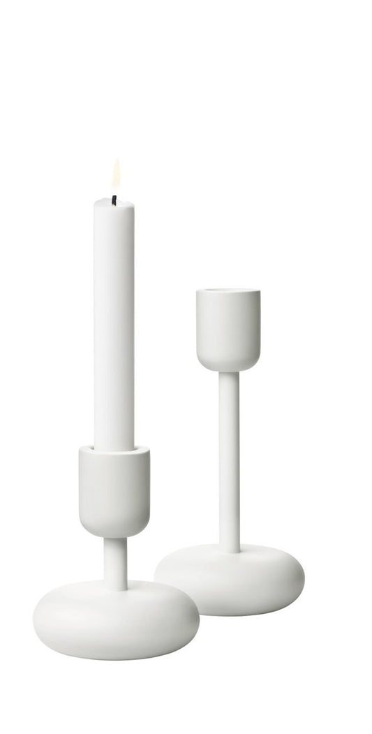 IITTALA NAPPULA S/2 CANDLEHOLDERS 4.25" + 7.25" WHITE