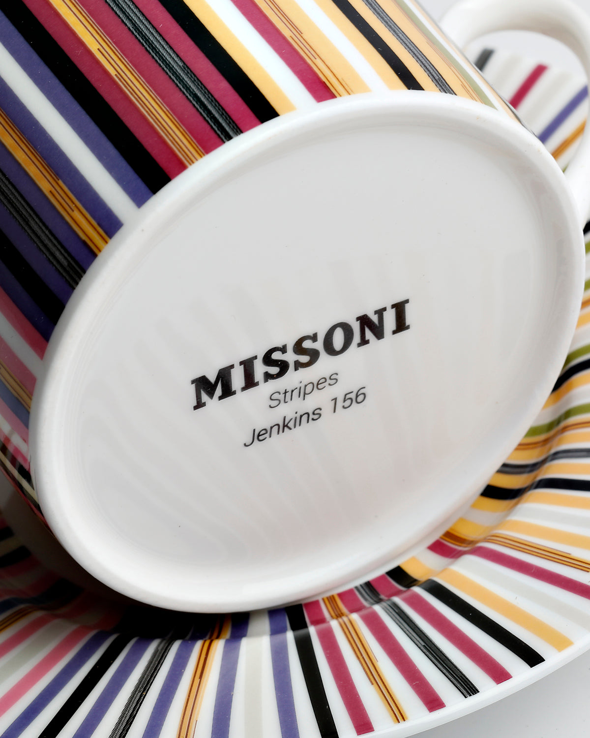 Missoni Home Tea Cup & Saucer STRIPES (Set of 2) in Luxury Box Jenkins 156 diam. 3.3", H 2.3", cap. 7.5 oz, Saucer diam. 6"