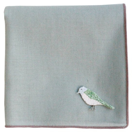H Tokyo Embroidered Handkerchief green bird