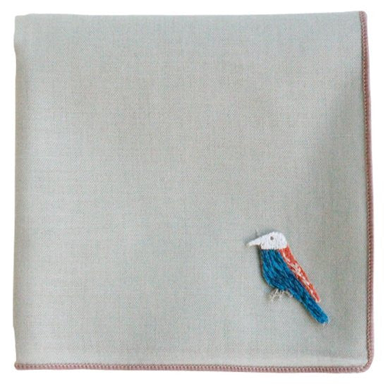 H Tokyo Embroidered Handkerchief - blue bird