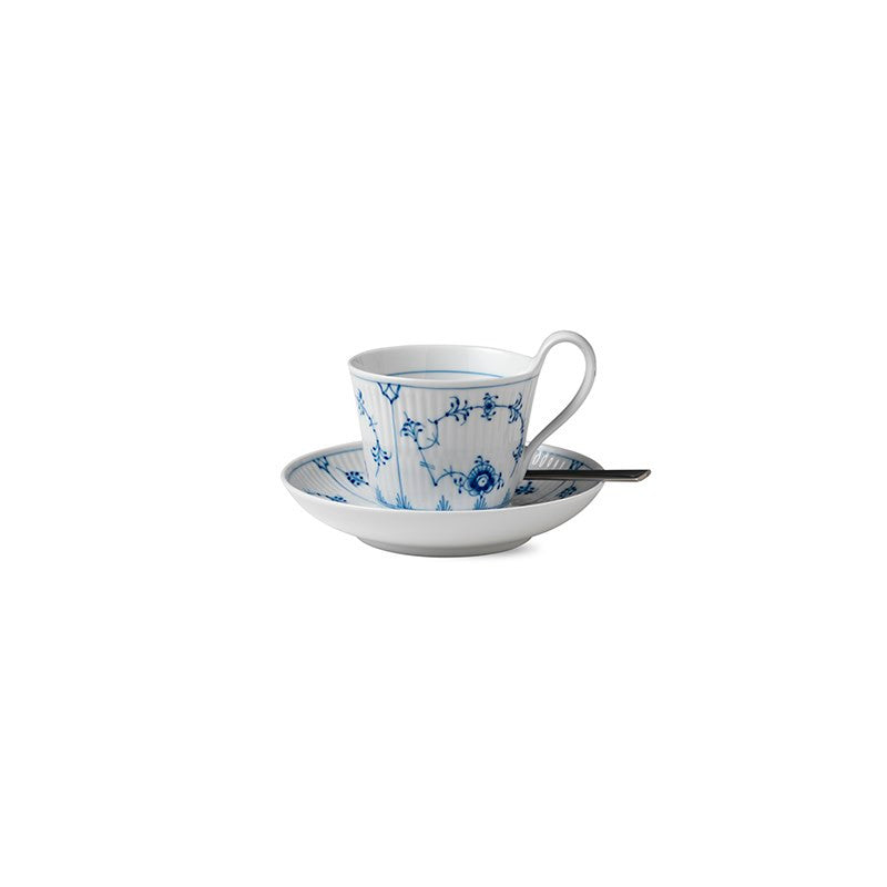 Royal Copenhagen Blue Fluted Plain High Handle Cup & Saucer (8.5oz)