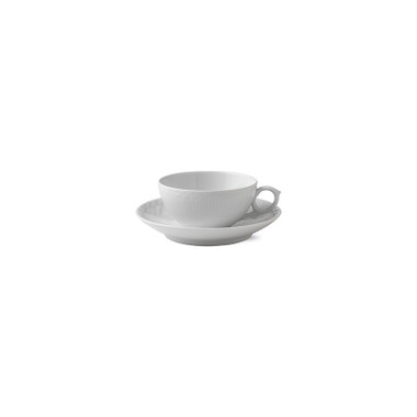 Royal Copenhagen White Fluted Half Lace Tea Cup & Saucer 6.75 oz