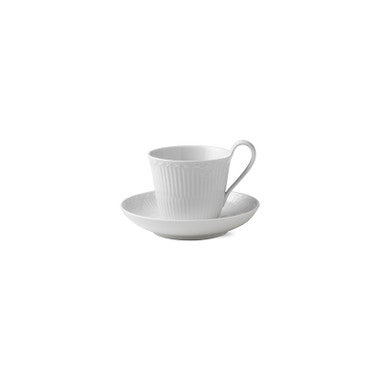Royal Copenhagen White Fluted Half Lace High Handled Cup & Saucer 8.5 oz