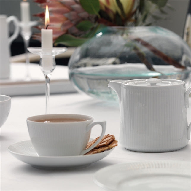 ROYAL COPENHAGEN WHITE FLUTED TEA CUP & SAUCER 9.25OZ ROYAL COPENHAGEN WHITE FLUTED TEA CUP & SAUCER 9.25OZ