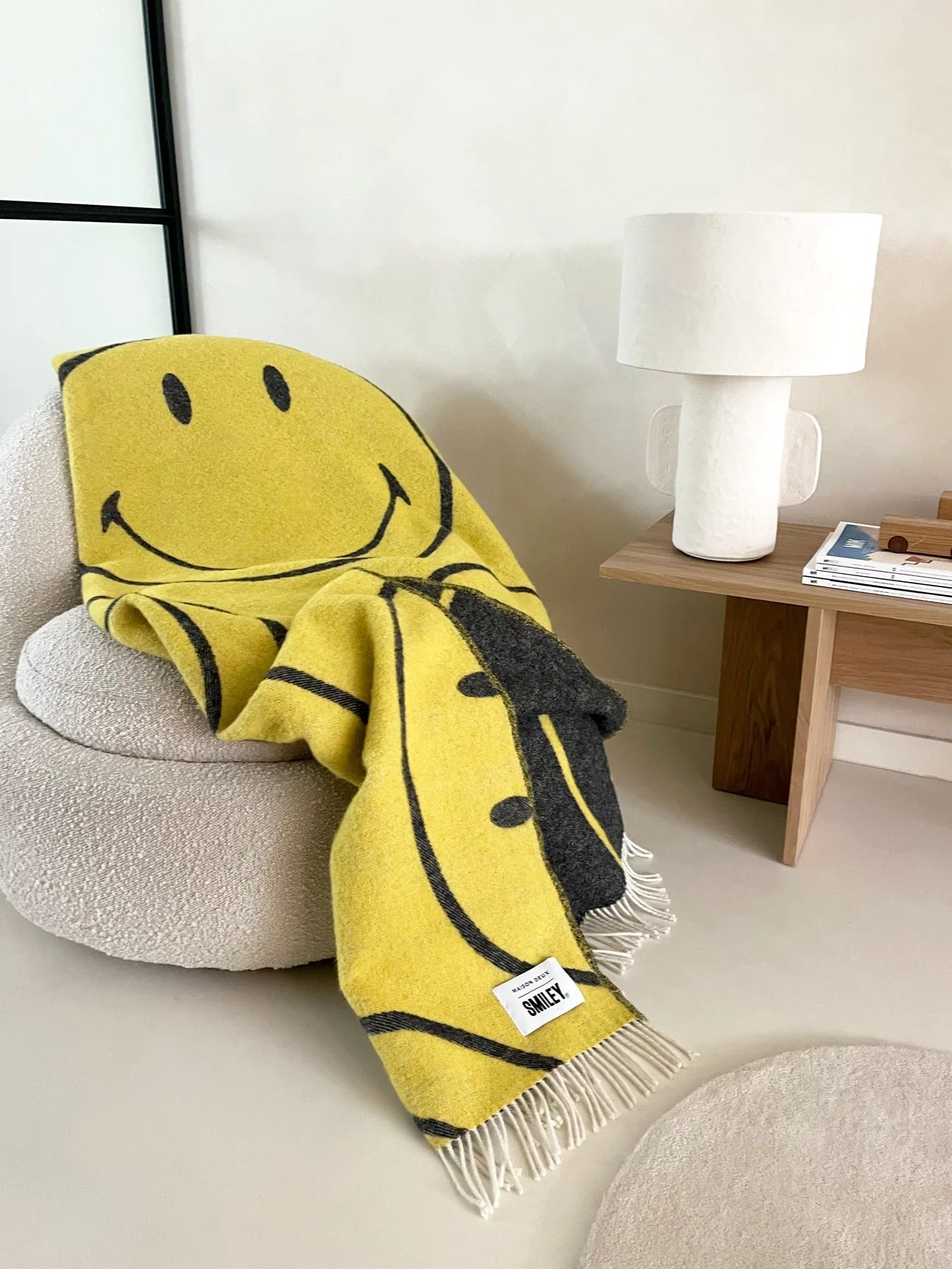 Blanket SMILEY Yellow / Black Print 4.25 x 6.5 ft by Maison Deux x Smiley