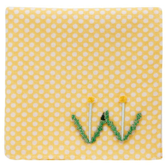 H Tokyo Embroidered Handkerchief  - yellow flowers holding hands