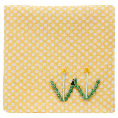 H Tokyo Embroidered Handkerchief  - yellow flowers holding hands