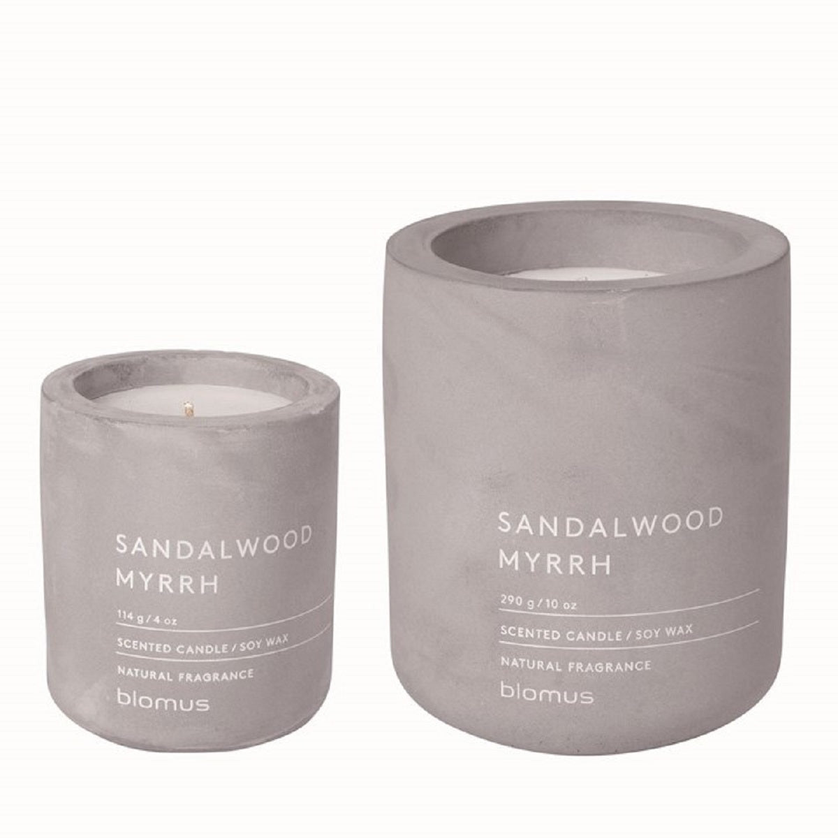 FRAGRA Candle Set Lg & Sm Microchp (Grey) wSandalwood Myrrh Scent