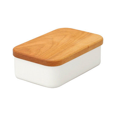 WHITE ENAMEL BUTTER CASE WITH CHERRY WOOD LID by Noda Horo