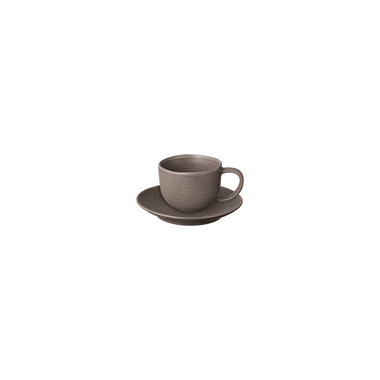 BLOMUS KUMI Stoneware Coffee Cups w/Saucers - Espresso Color - Set of 2