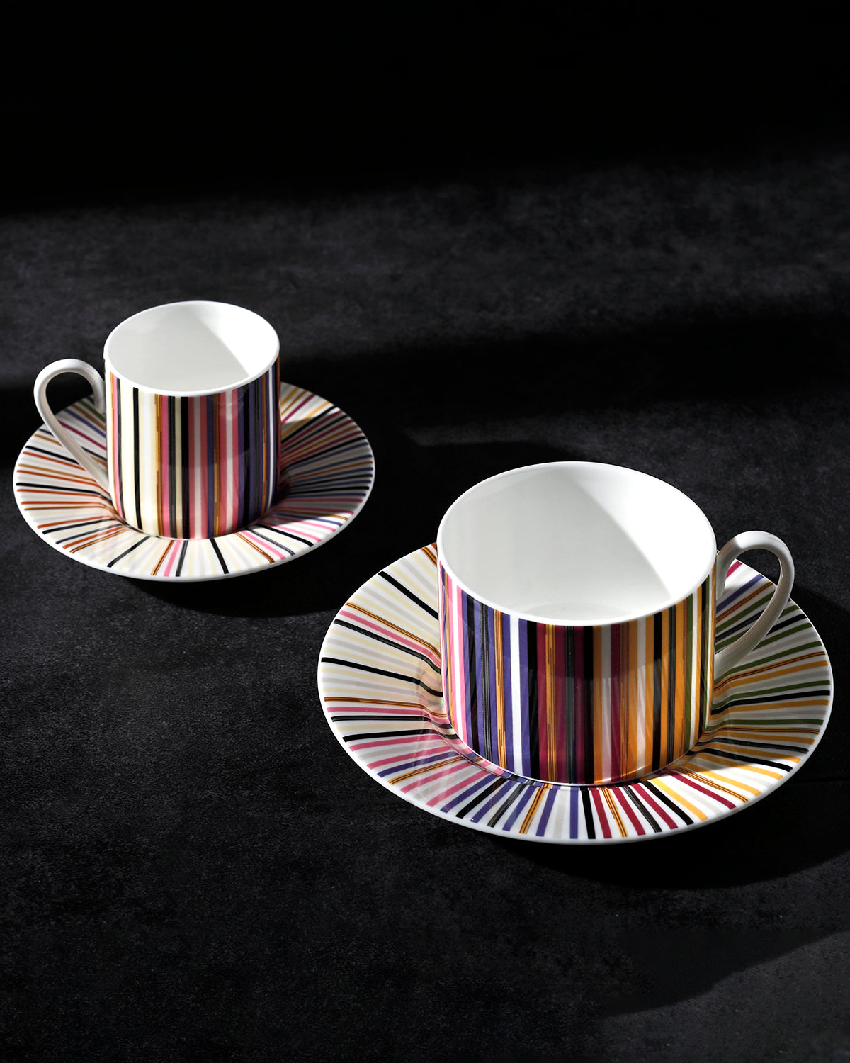 Missoni Home Tea Cup & Saucer STRIPES (Set of 2) in Luxury Box Jenkins 156 diam. 3.3", H 2.3", cap. 7.5 oz, Saucer diam. 6"