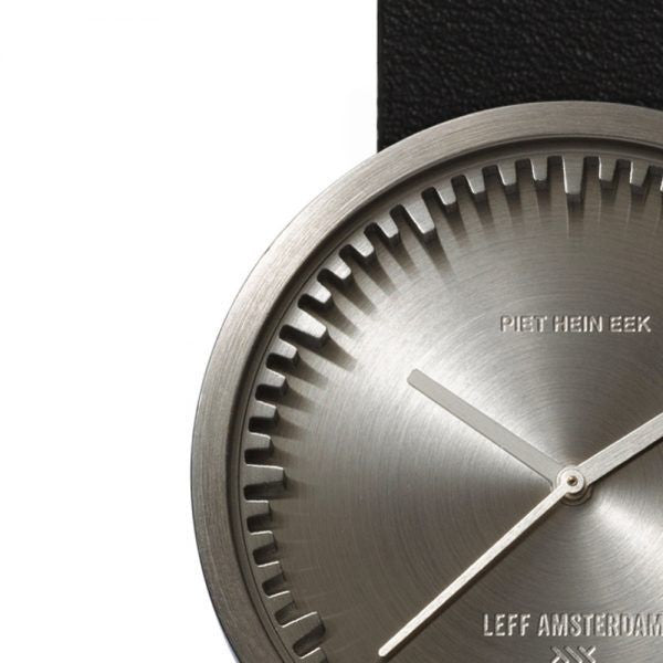 Leff Amsterdam Tube Watch D38 Steel with Black Leather Strap 38mm Greener Grass Design
