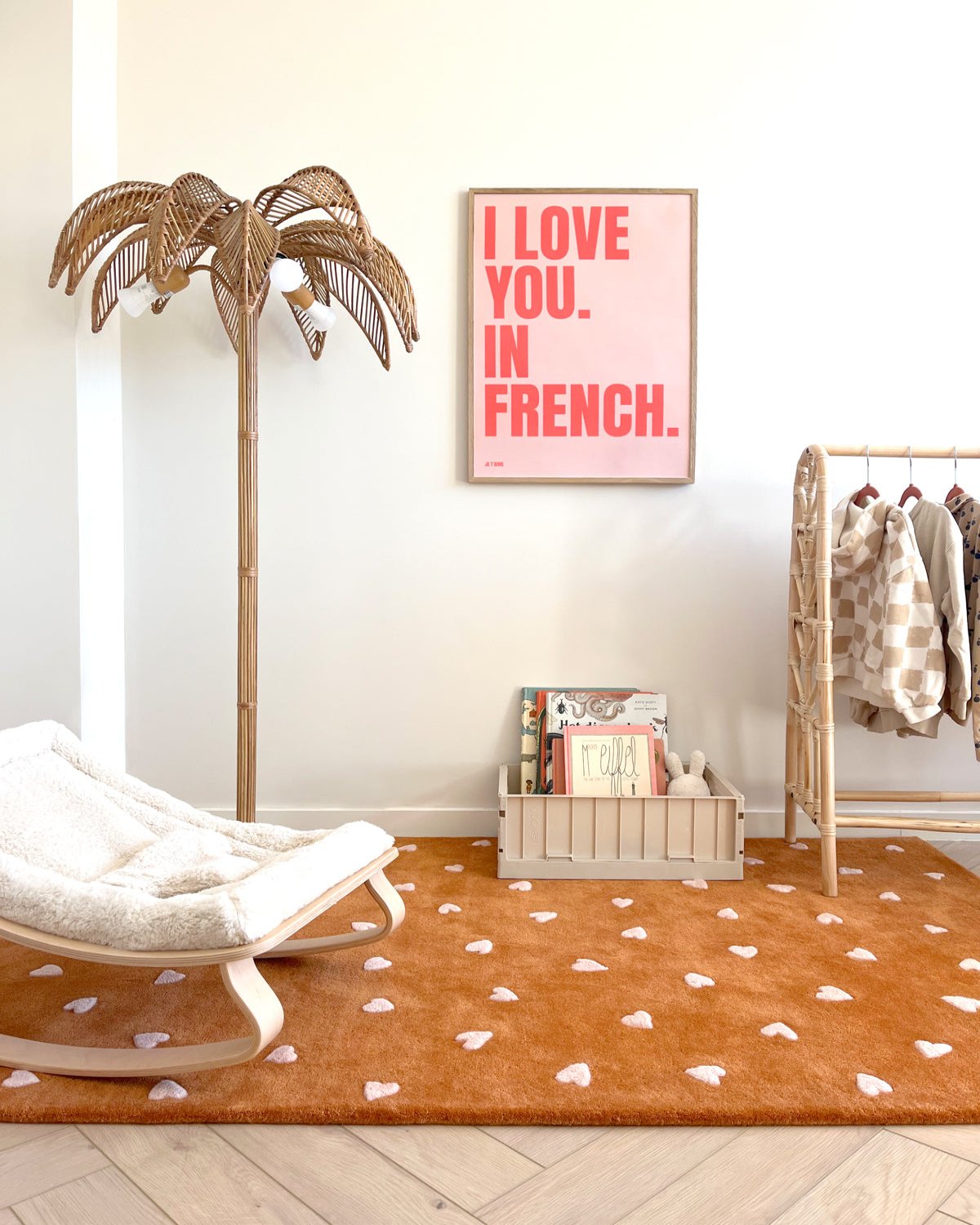 Rug HEARTS Brown / Pink Print Round Diam. 3.9ft