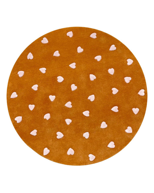 Rug HEARTS Brown / Pink Print Round Diam. 3.9ft
