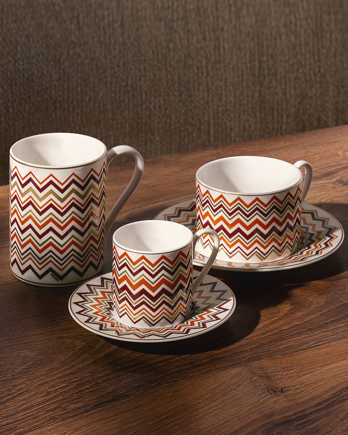 Missoni Home Coffee Cup & Saucer ICONIC Set of 6 in Luxury Box diam. 2.3", H 2.5", Cap. 4 oz, Saucer diam. 4.75"