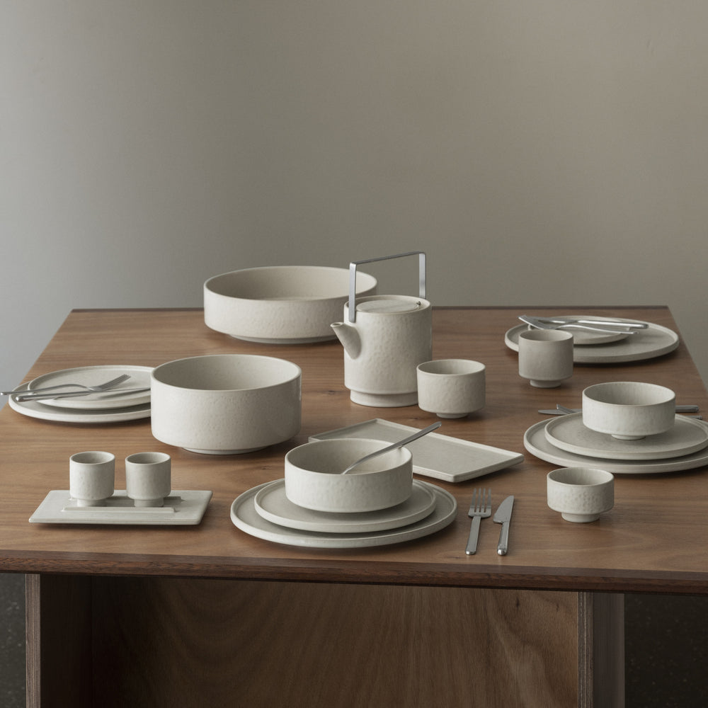 MAKOTO Japanese Style Stoneware Serving Bowl with Pedestal for Salad, Pasta or Vegetables by Blomus