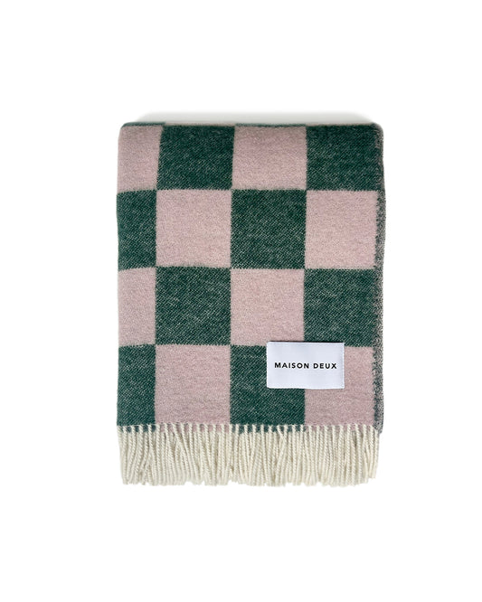 Blanket CHECKERBOARD Green / Pink 4.25 x 6.5ft