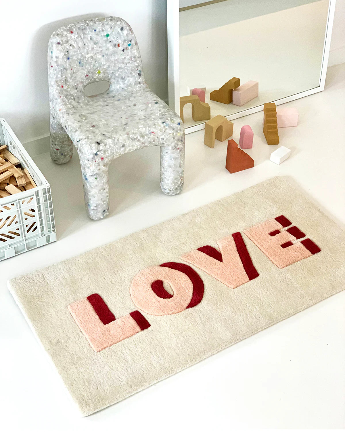 Rug LOVE Cream / Red Print 3.3 x 1.6 ft by Maison Deux