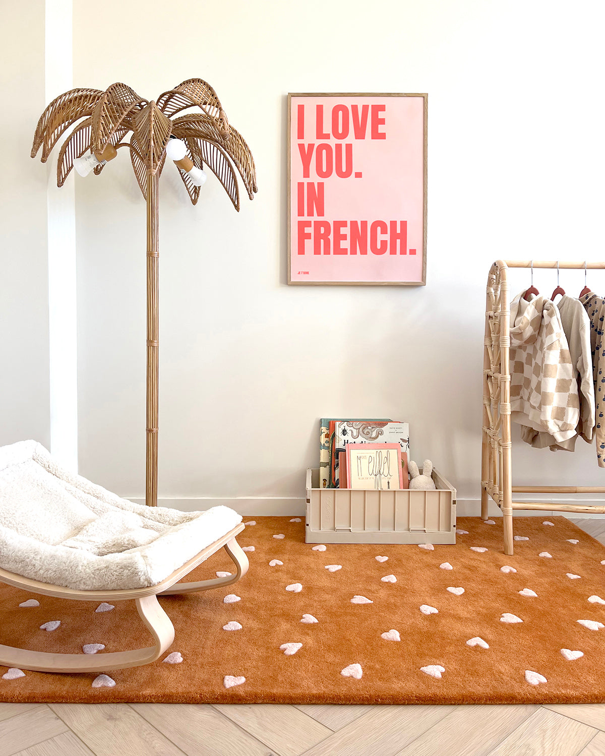 Rug HEARTS Brown / Pink Print 3.9 x 5.9ft