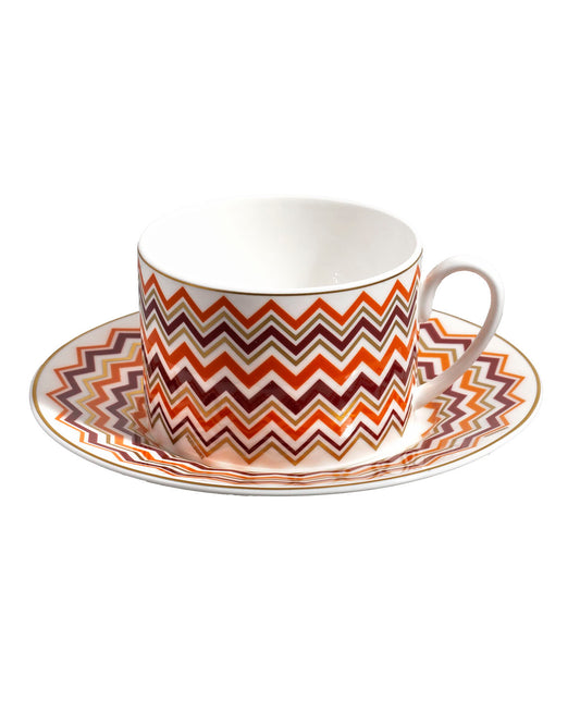 Missoni Home Tea Cup & Saucer ICONIC Set of 6 in Luxury Box diam. 3.3", H 2.3", cap. 7.5 oz, Saucer dim. 6"