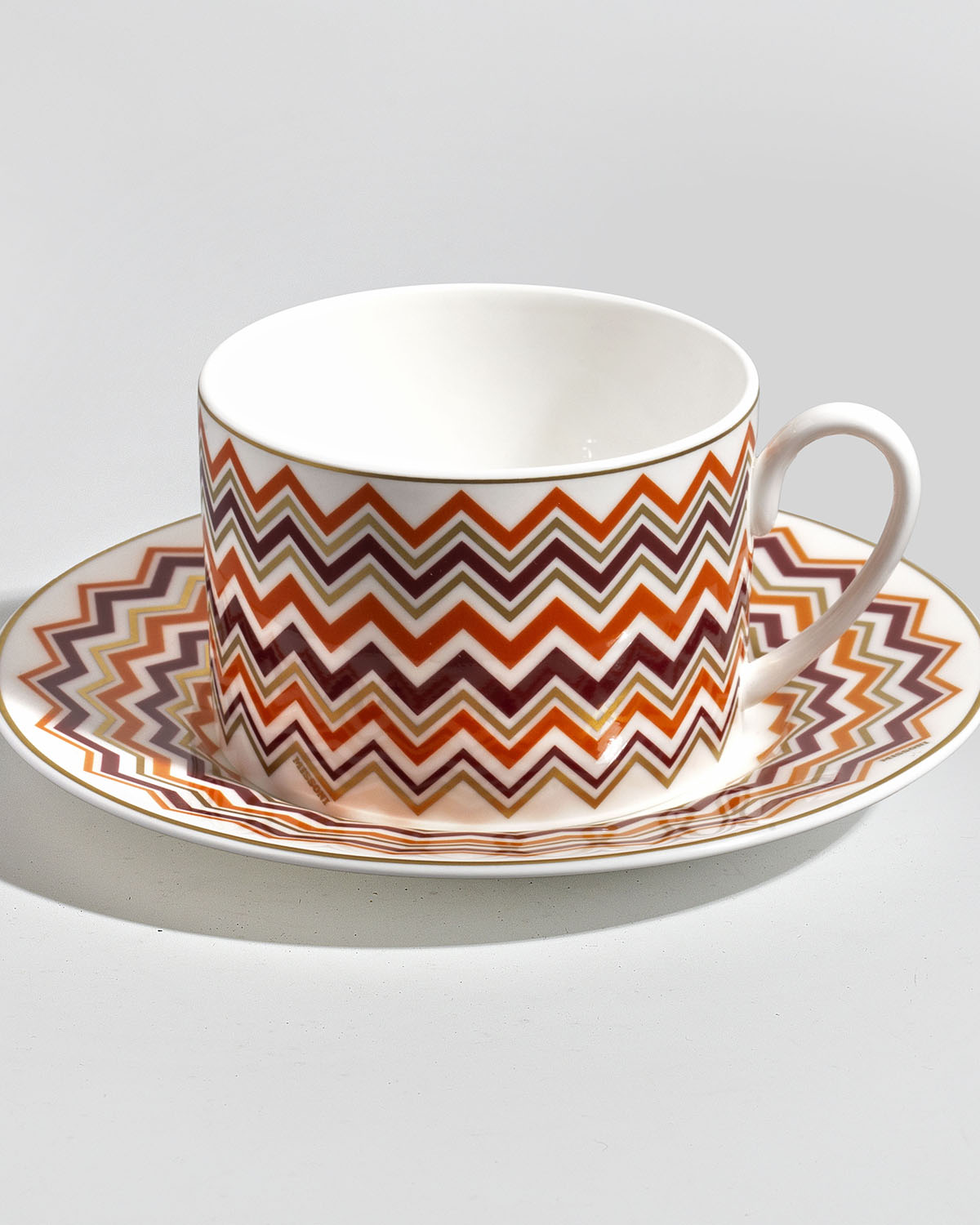 Missoni Home Tea Cup & Saucer ICONIC Set of 6 in Luxury Box diam. 3.3", H 2.3", cap. 7.5 oz, Saucer dim. 6"