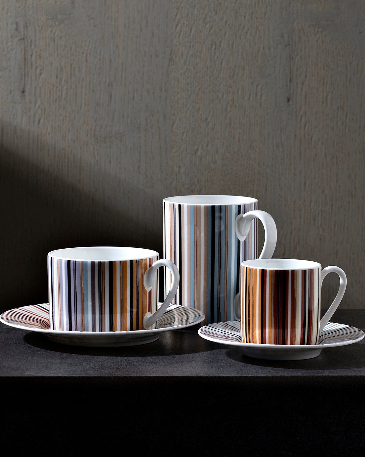 Missoni Home Coffee Cup & Saucer STRIPES Set of 2 in Luxury Box Jenkins 148 diam. 2.3", H 2.5", Cap. 4 oz, Saucer diam. 4.75"