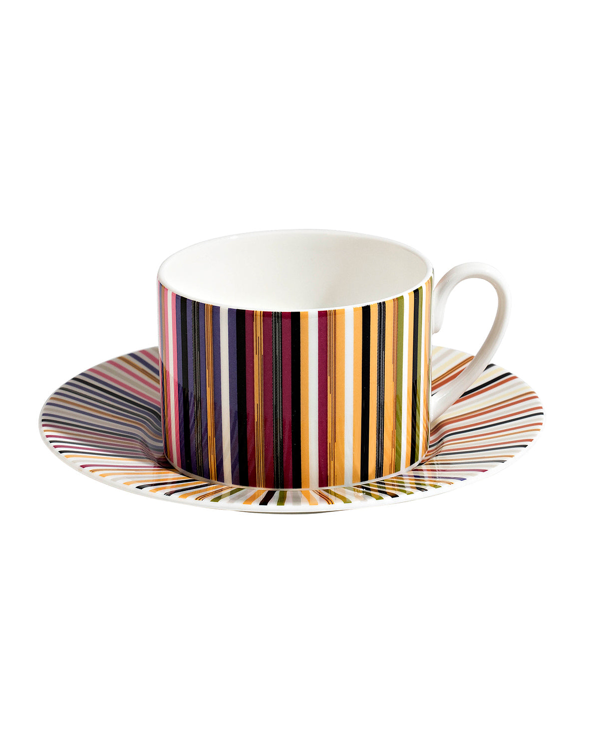 Missoni Home Tea Cup & Saucer STRIPES (Set of 2) in Luxury Box Jenkins 156 diam. 3.3", H 2.3", cap. 7.5 oz, Saucer diam. 6"