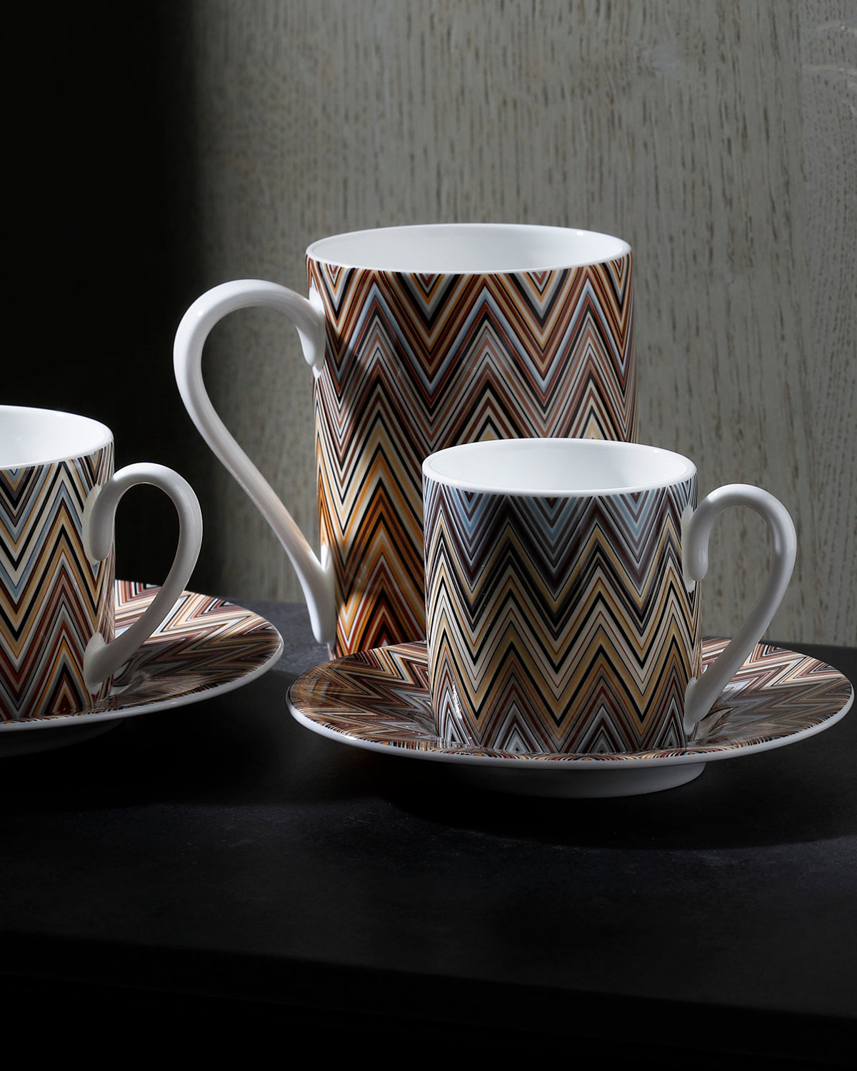 Missoni Home Coffee Cup & Saucer ZIG ZAG Set of 2 in Luxury Box Jarris 148 diam. 2.3", H 2.5", Cap. 4 oz, Saucer diam. 4.75"