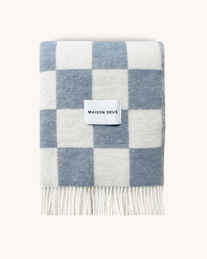 Blanket CHECKERBOARD Denim Blue / White 4.25 x 6.5 ft by Maison Deux