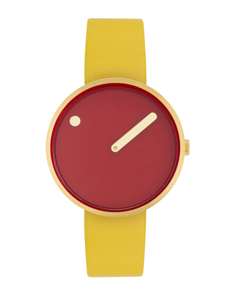 PICTO 34 mm / Cinnamon Red dial / Canary Yellow leather strap