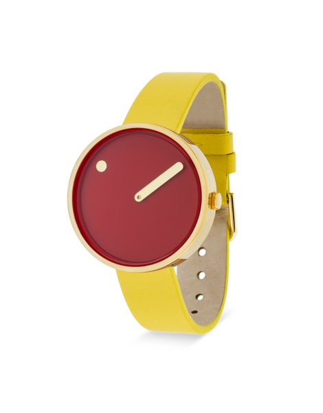 PICTO 34 mm / Cinnamon Red dial / Canary Yellow leather strap