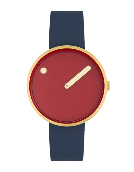 PICTO 34 mm / Cinnamon Red dial / Midnight Blue leather strap