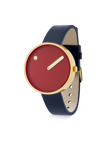 PICTO 34 mm / Cinnamon Red dial / Midnight Blue leather strap