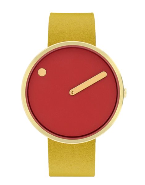 PICTO 40 mm / Cinnamon Red dial / Canary Yellow leather strap