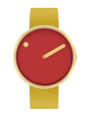 PICTO 40 mm / Cinnamon Red dial / Canary Yellow leather strap