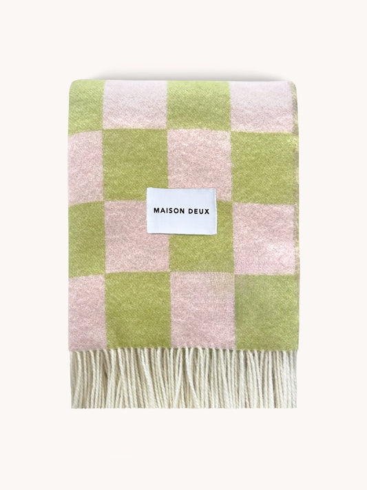 Blanket CHECKERBOARD Kiwi / Pink 4.25 x 6.5 ft by Maison Deux