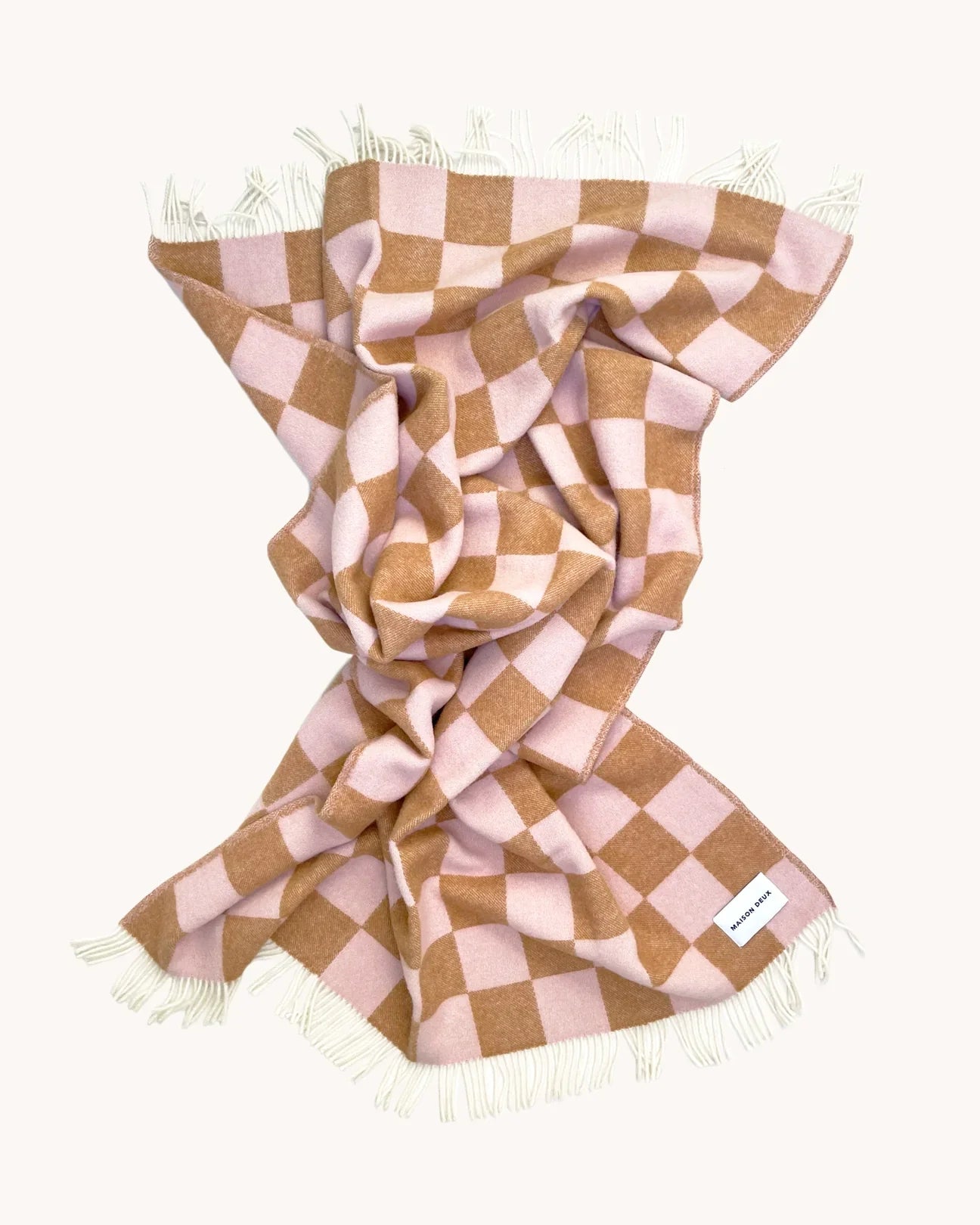 Blanket CHECKERBOARD Terra Brown / Pink 4.25 x 6.5 ft by Maison Deux