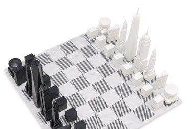 Skyline Chess Set Acrylic NEW YORK Edition with Marble Hatch Board