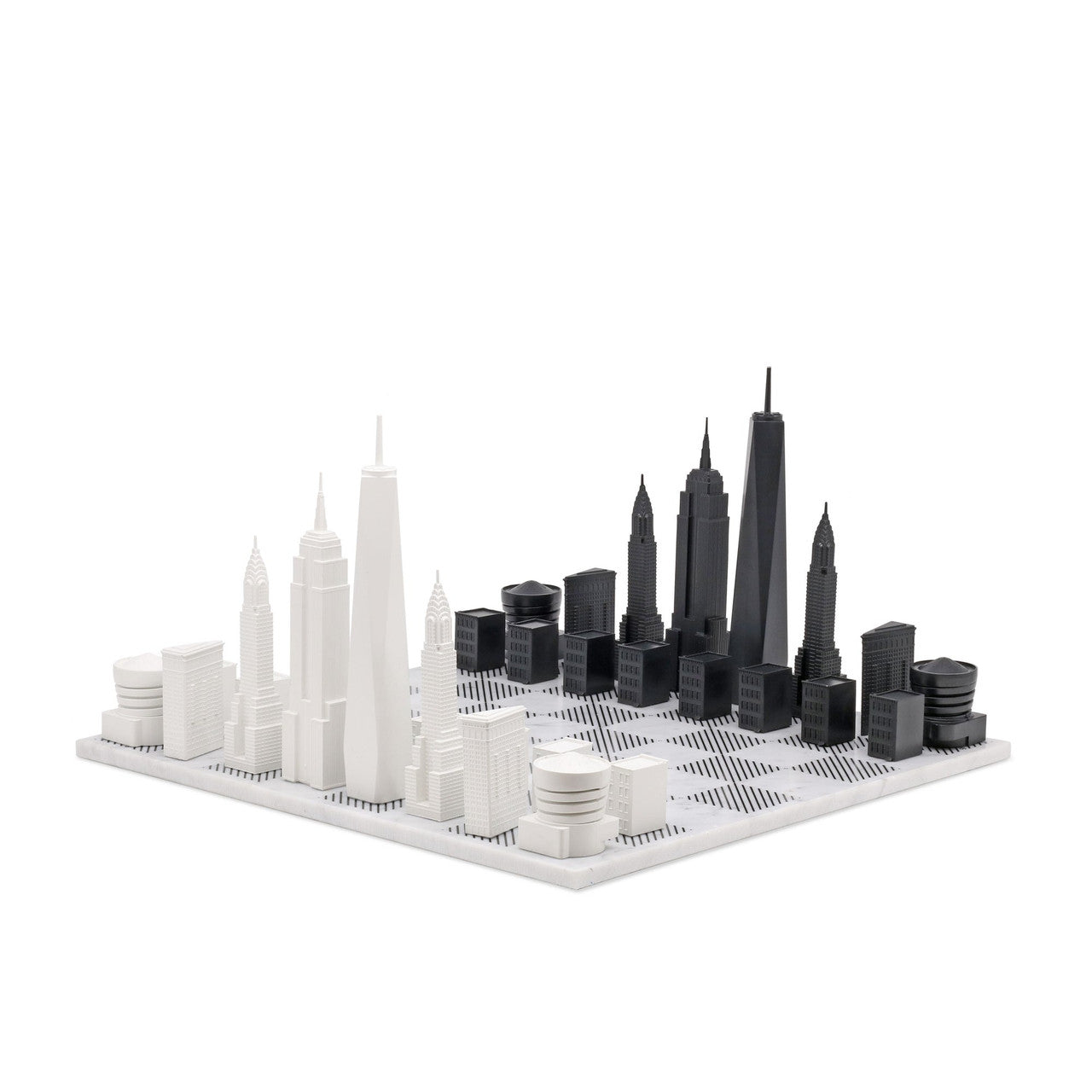 Skyline Chess Set Acrylic NEW YORK Edition with Marble Hatch Board