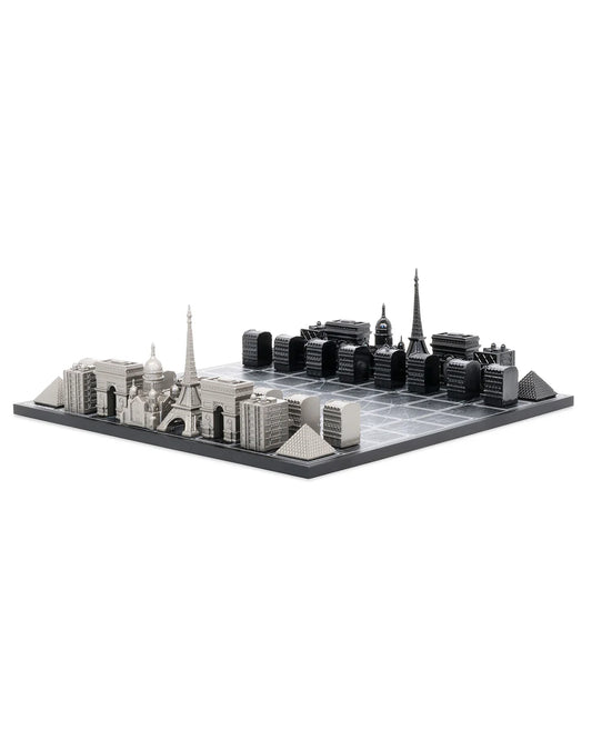 Skyline Chess Set Stainless Steel Paris Edtion with Paris Map Board