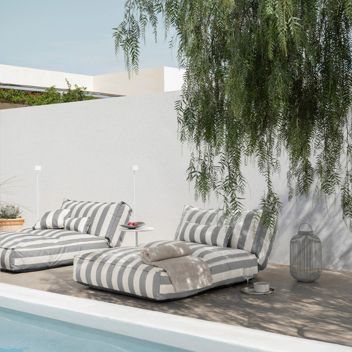 STAY Cabana Stripe Low-Profile Outdoor Patio Convertible Daybed Lounger - Luxury Pool Furniture - Water and UV Resistant by Blomus