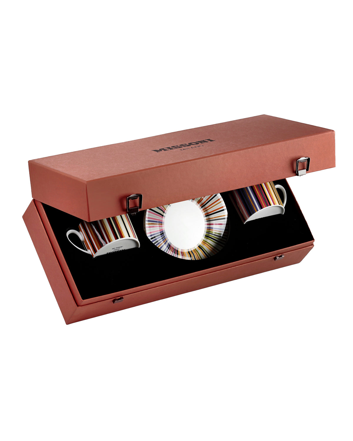 Missoni Home Tea Cup & Saucer STRIPES (Set of 2) in Luxury Box Jenkins 156 diam. 3.3", H 2.3", cap. 7.5 oz, Saucer diam. 6"