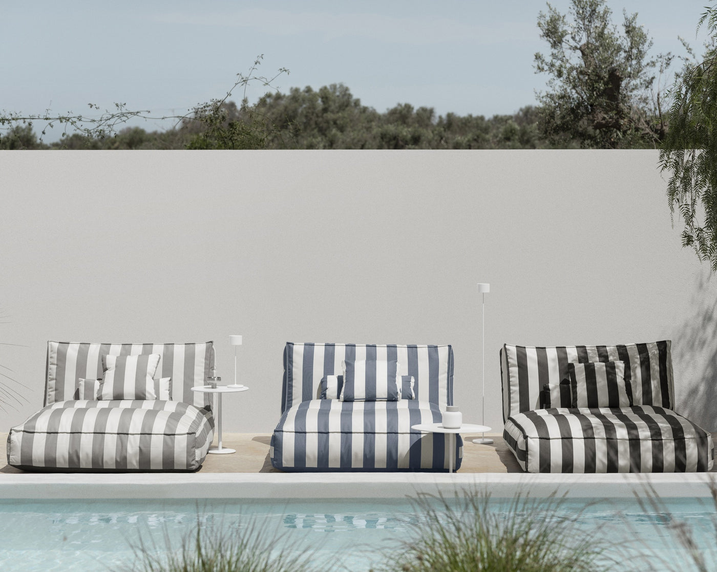 STAY Cabana Stripe Low-Profile Outdoor Patio Convertible Daybed Lounger - Luxury Pool Furniture - Water and UV Resistant by Blomus