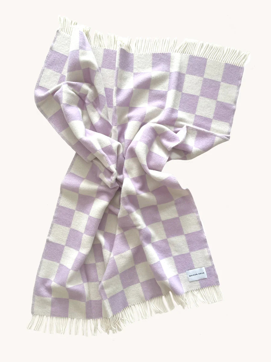 Blanket CHECKERBOARD Lilac / White 4.25 x 6.5 ft by Maison Deux