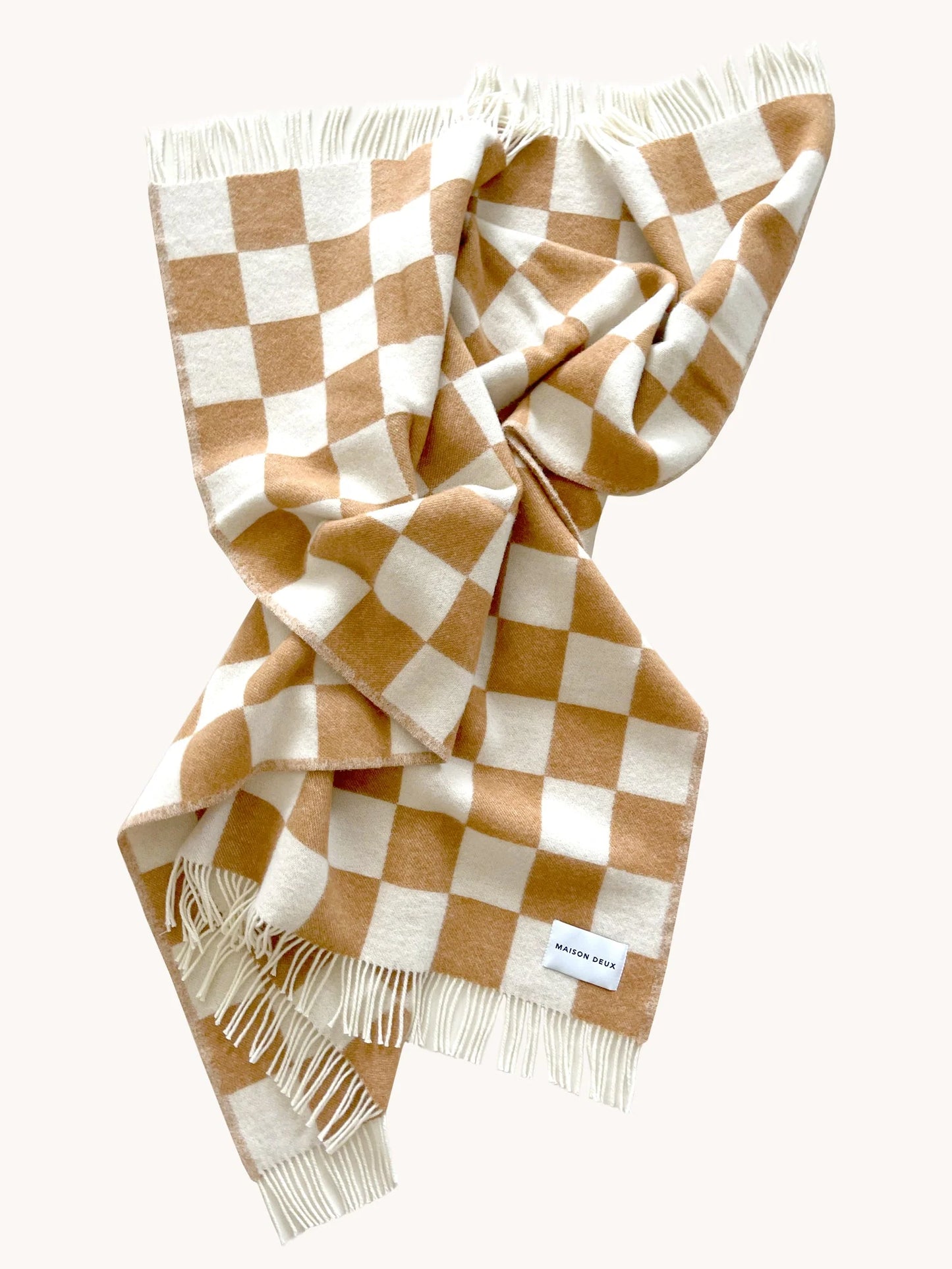 Blanket CHECKERBOARD Terra Brown / White 4.25 x 6.5 ft by Maison Deux